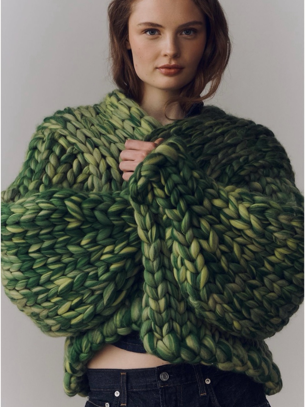 Hope Macaulay Colossal Wool Cardigan. Green - M/L chunky